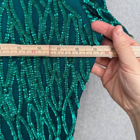 Laurence Kazar Womens VTG Silk Cocktail Party Dress Size M Green Sequin Beaded - Picture 12 of 16